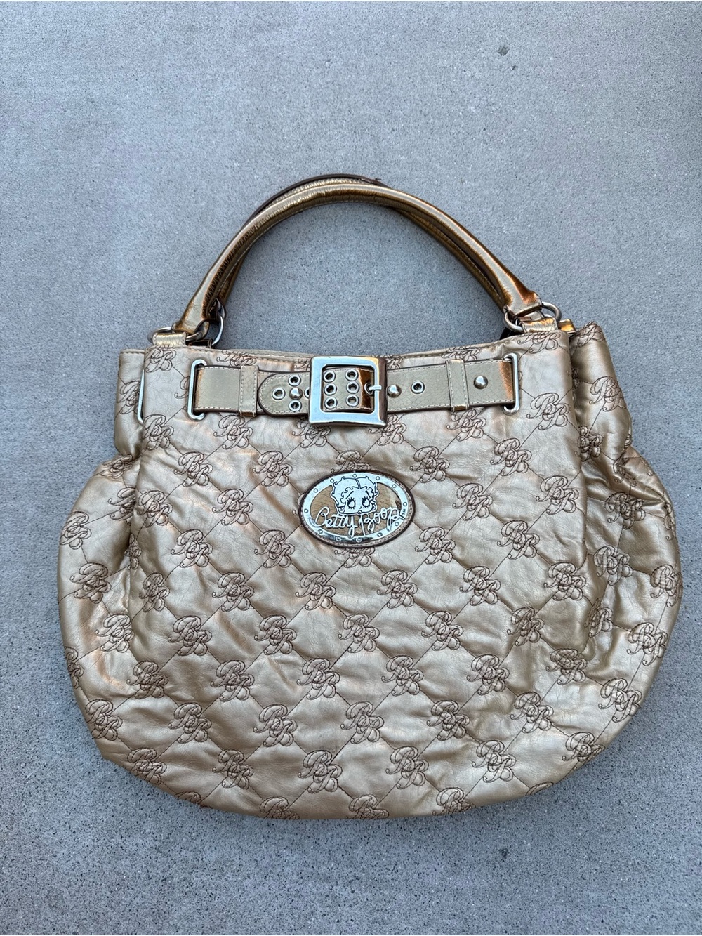 Vintage Y2K Betty Boop Gold Quilted Large Shoulder Bag Monogram Classic